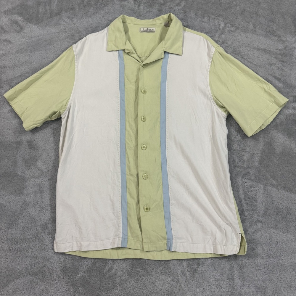 Paradise Collection Shirt Mens Large Green Camp Resort Silk Hawaiian Tropical